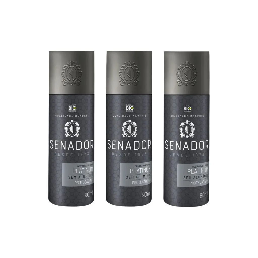 Desodorante Spray Senador Platinum 90ml - Kit C / 3un