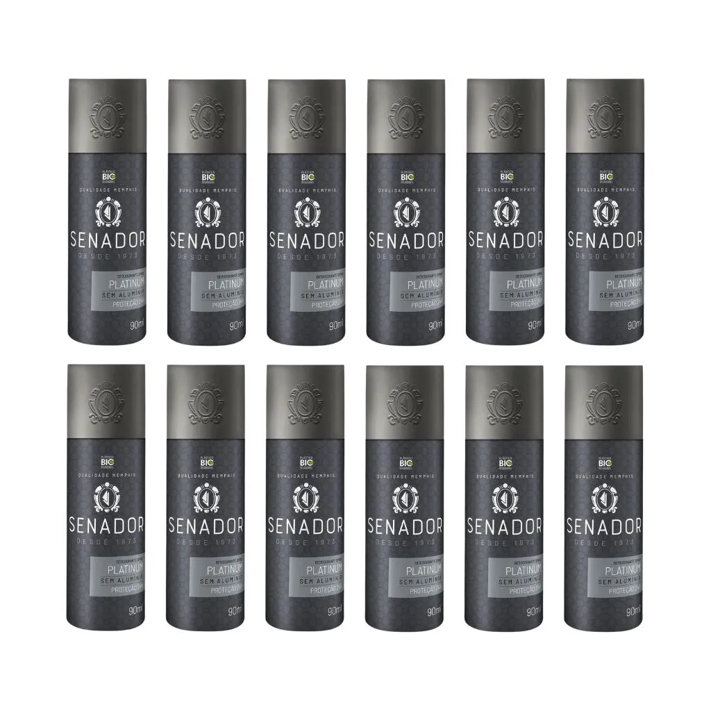 Desodorante Spray Senador Platinum 90ml - Kit C / 12un