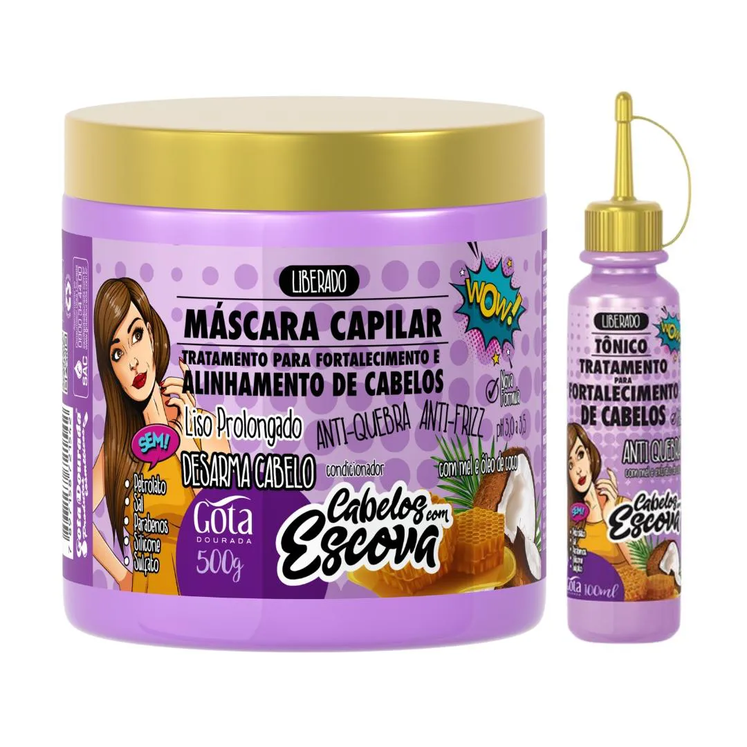 Kit Gota Fortalecimento Cabelos com Escova Máscara e Tônico