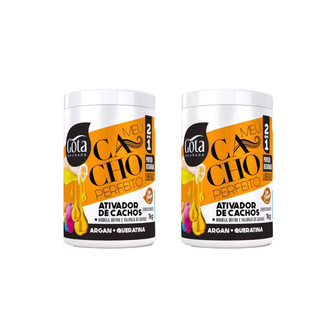 Ativador de Cachos Gota Dourada Argan e Querat 1000g - Kit / 2un