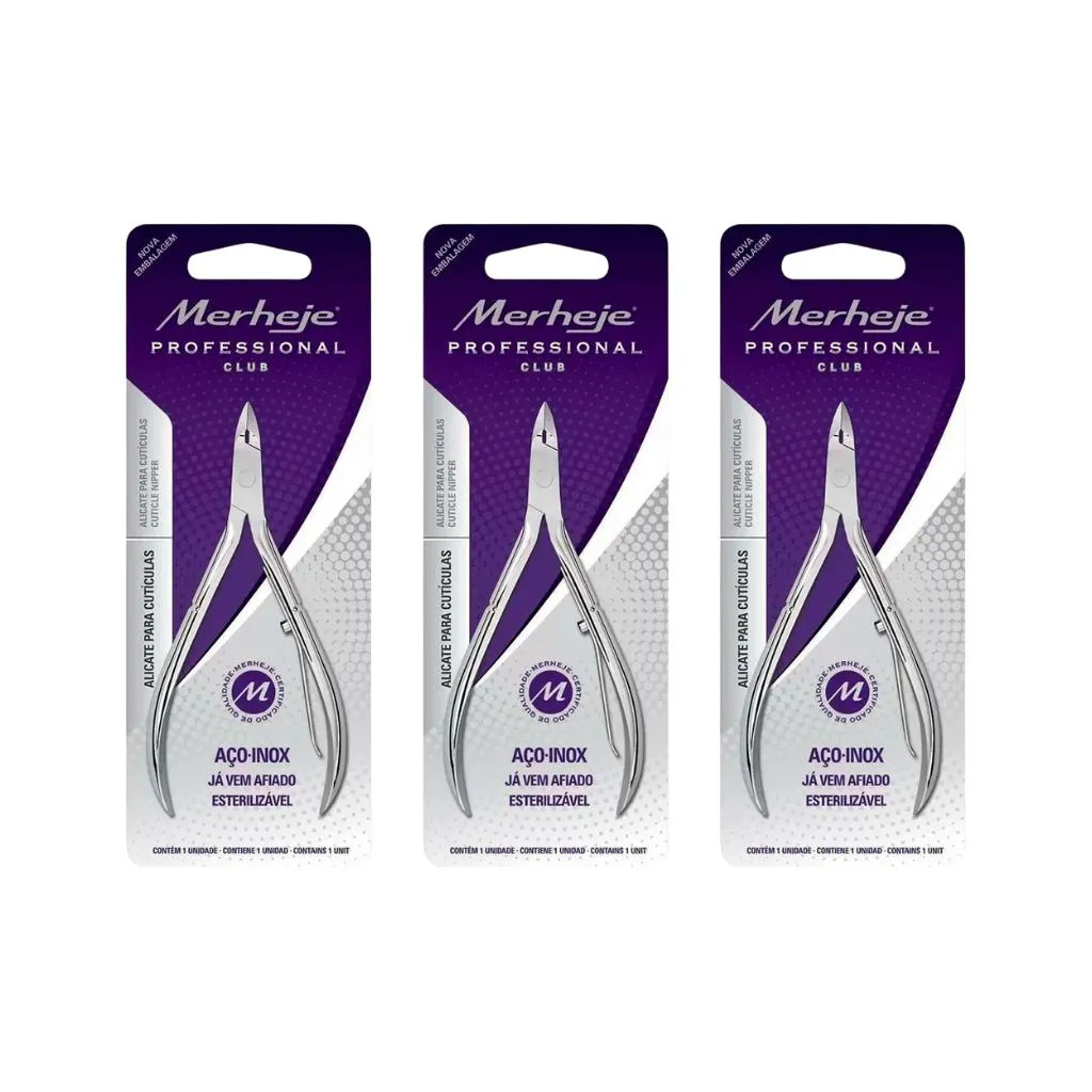 Alicate Merheje Ref 225 Inox Cuticulas - Kit C / 3un