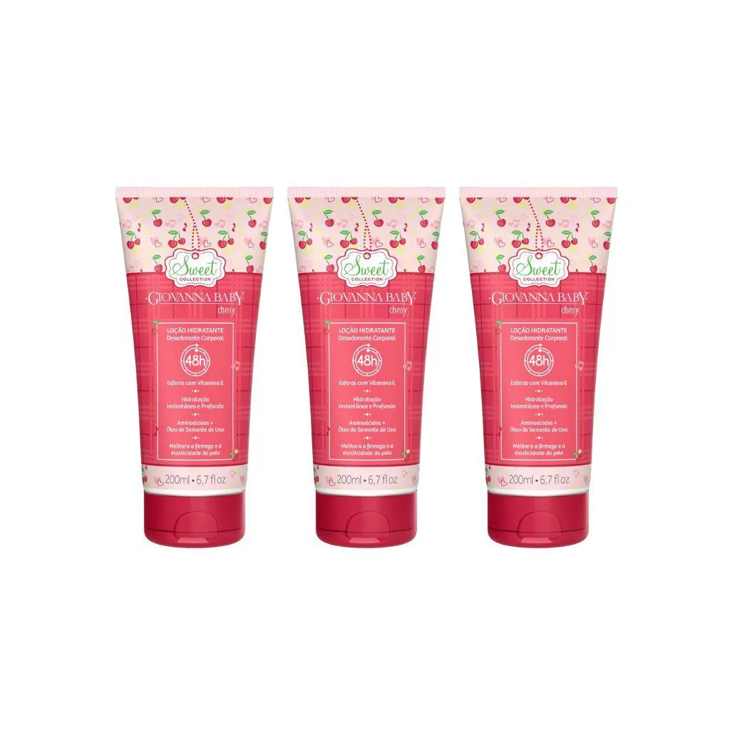 Hidratante Corporal Giovanna Baby 200ml Cherry - Kit C / 3un