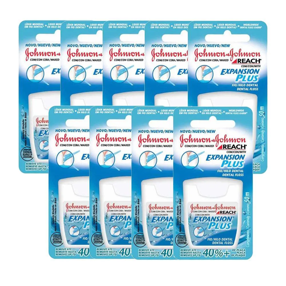 Kit 9 Fios Dentais J&j Reach Expansion Plus Regular 50m Cada