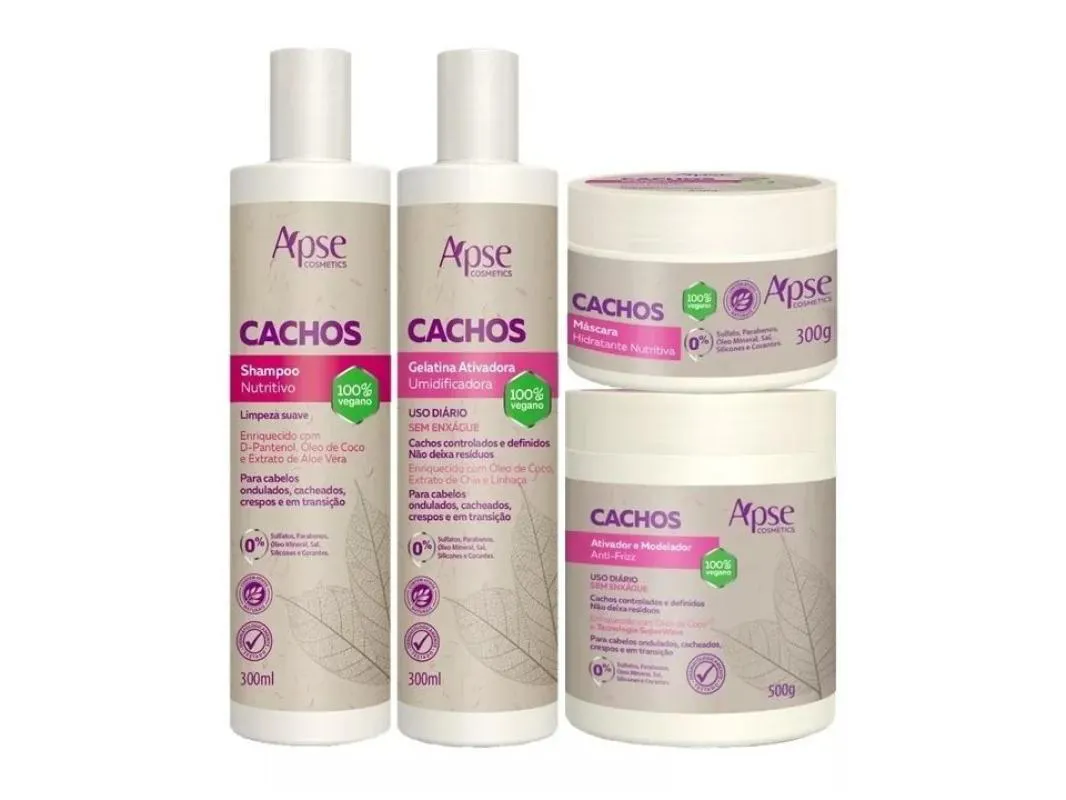 Kit Cachos Shampoo, Gelatina, Máscara e Ativador Apse