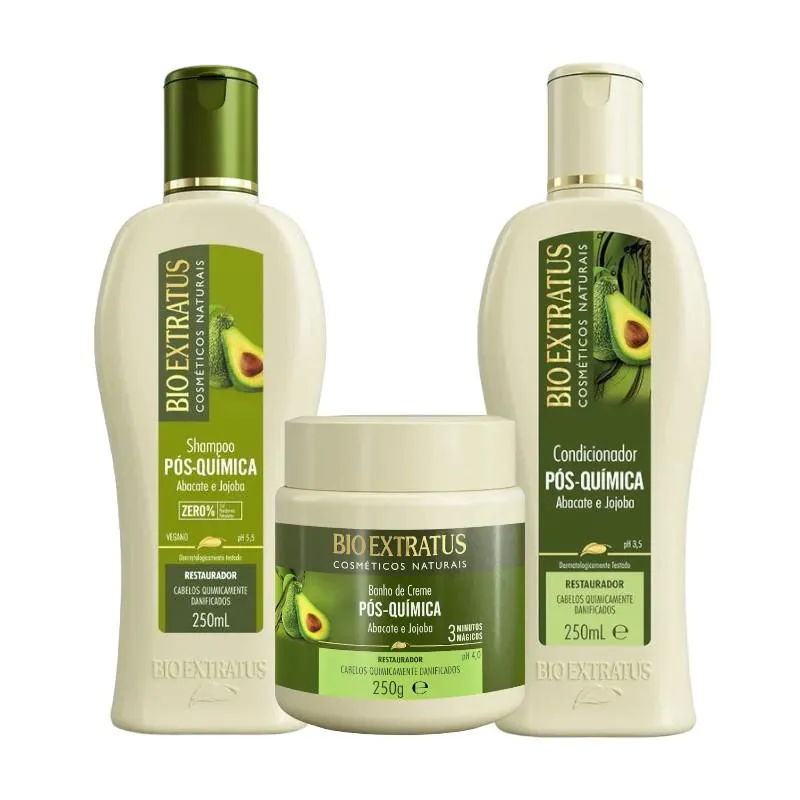 Kit 1 Shampoo 1 Condicionador 1 Banho Creme Pós Quimica 250 Ml