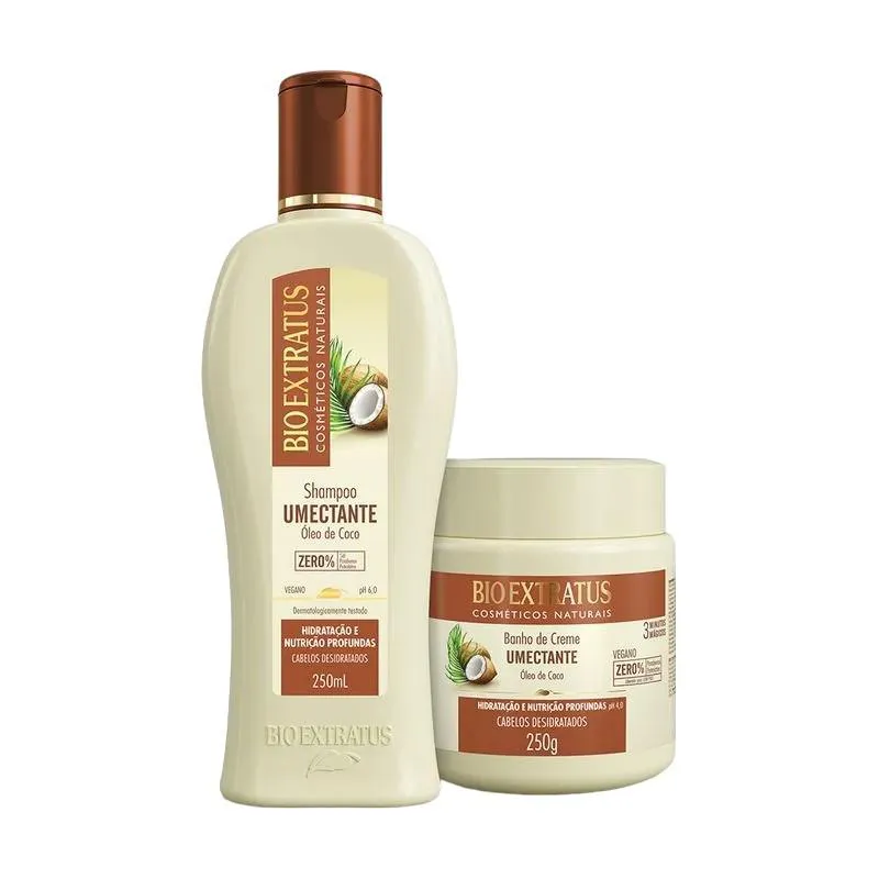 Kit 1 Shampoo 1 Banho Creme Brilho Natural Umectante 250 Ml Bio Extratus