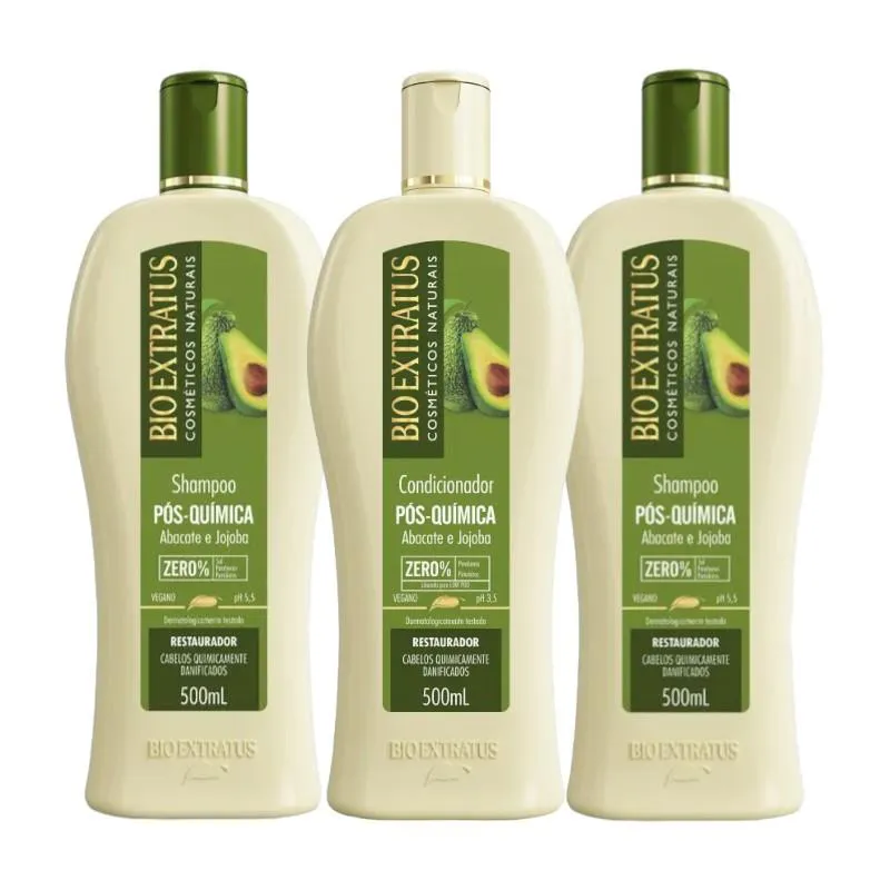 Kit 2 Shampoo 1 Condicionador Tratamento Restaurador Pós Quimica 500 Ml