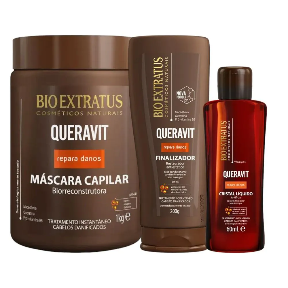 Kit Queravit Finalização e Umectação Capilar 1 Máscara 1Kg 1 Finalizador 200Ml 1 Cristal Líquido