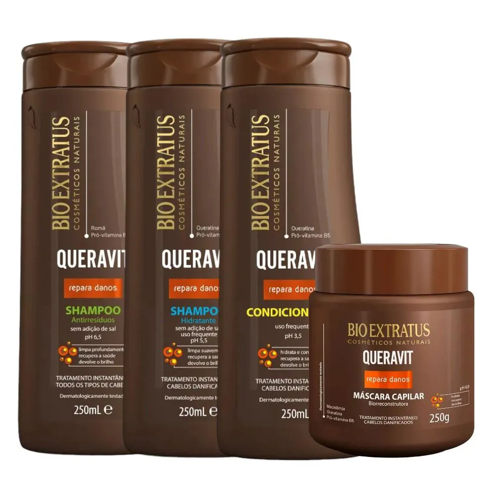 Kit Queravit Limpeza Capilar 1 Shamp Hidratante 1 Shamp Antirresíduos 1 Cond 350Ml 1 Máscara 250Ml