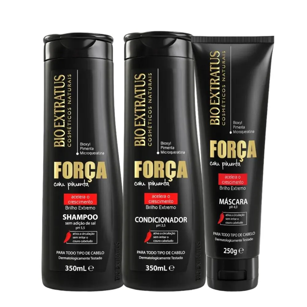 Kit Força com Pimenta 1 Shampoo 1 Condicionador 350Ml 1 Máscara 250Ml