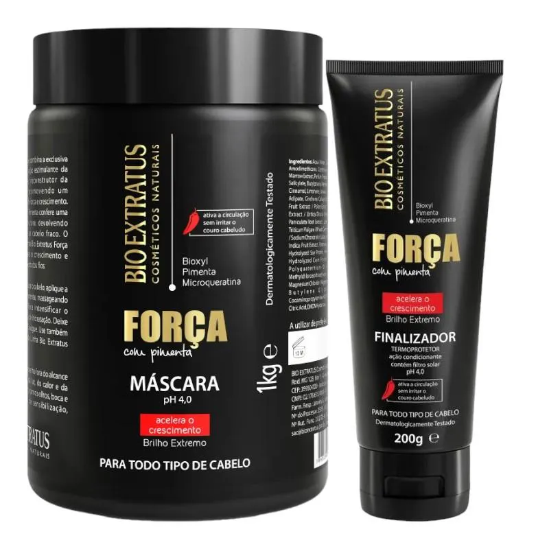 Kit Força com Pimenta 1 Máscara 1Kg 1 Finalizador 200Ml