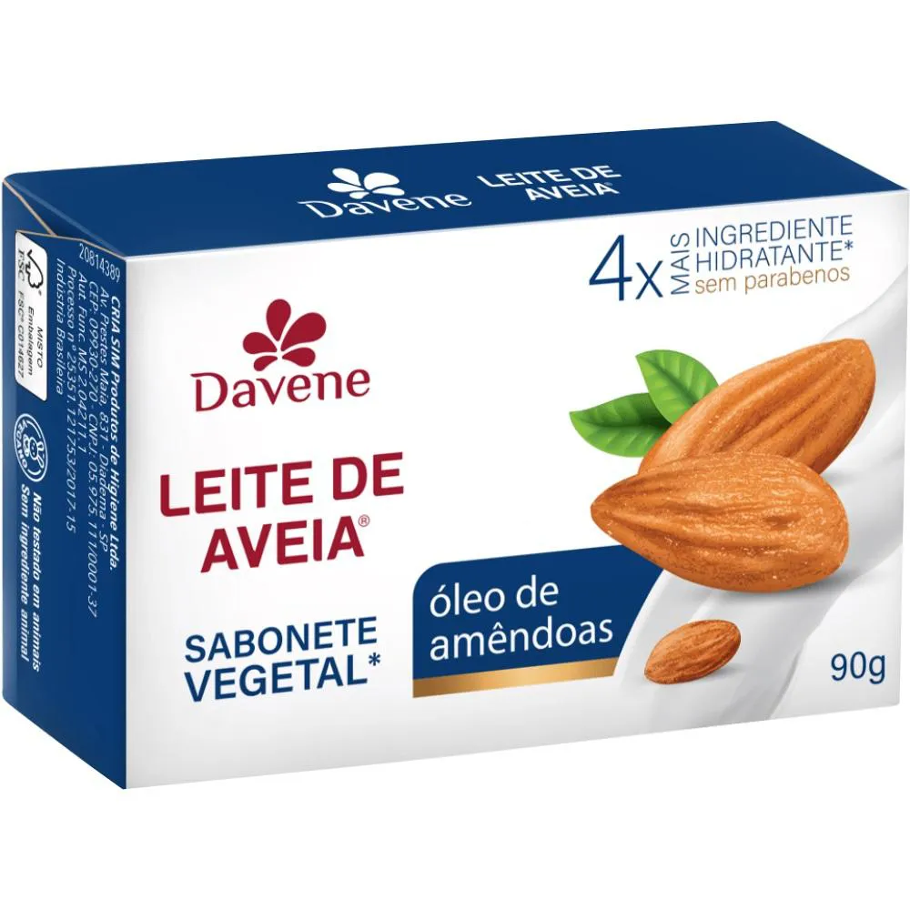 Sabonete Vegetal Leite de Aveia Oleo de Amendoas 90g Davene